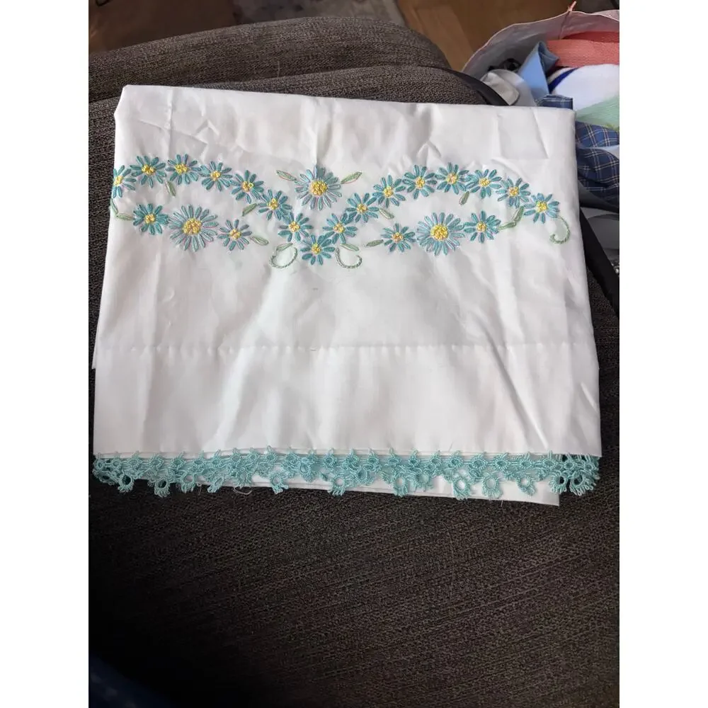 Embroidered King Size Pillowcase Floral Cottagecore Fairy Cottage Chic Shabby